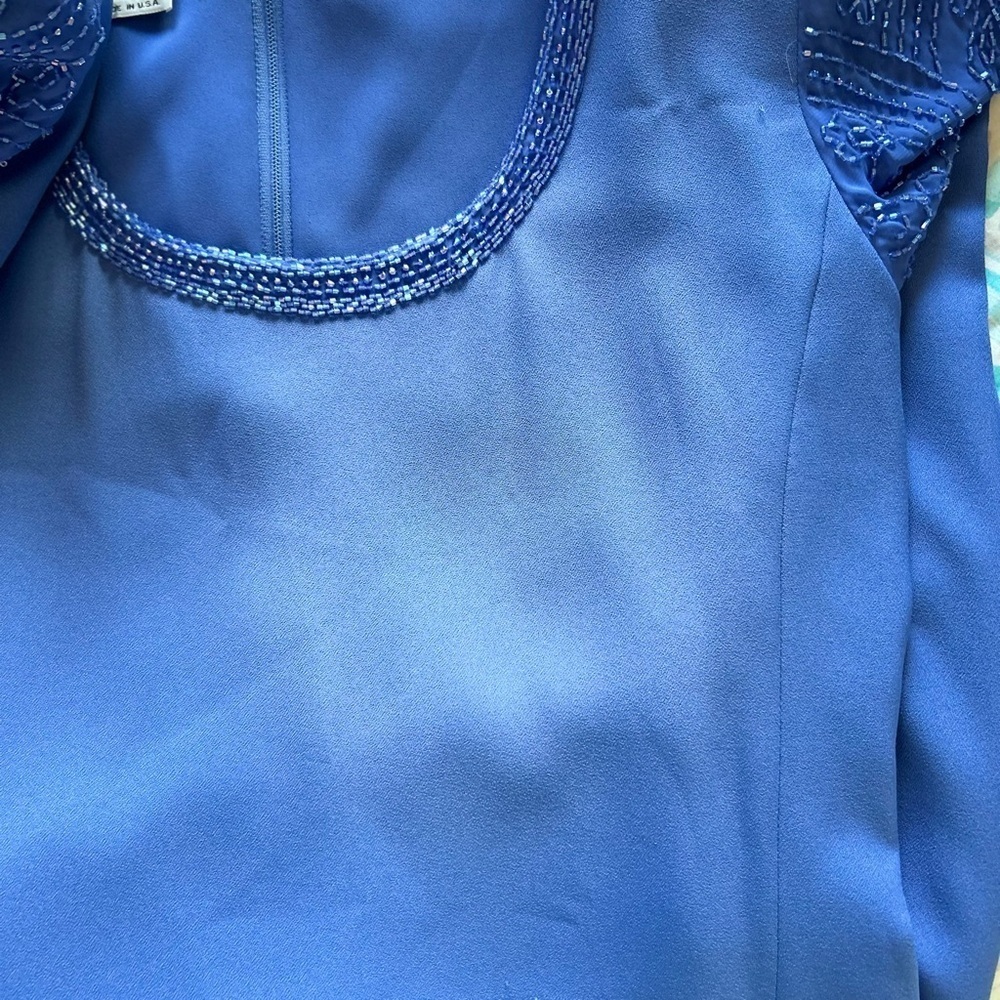 Mother Of The Bride Dress Size Medium Blue Iris Knee Length W Beading Jack Bryan - Picture 7 of 15